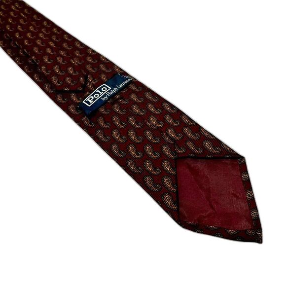 Polo by Ralph Lauren Elevate Your Style - Classic Gold & Maroon Paisley Silk Tie - Picture 4 of 5